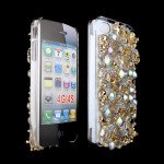 Wholesale iPhone 4S 4 3D Clear Crystal Skull Diamond Case (Gold)